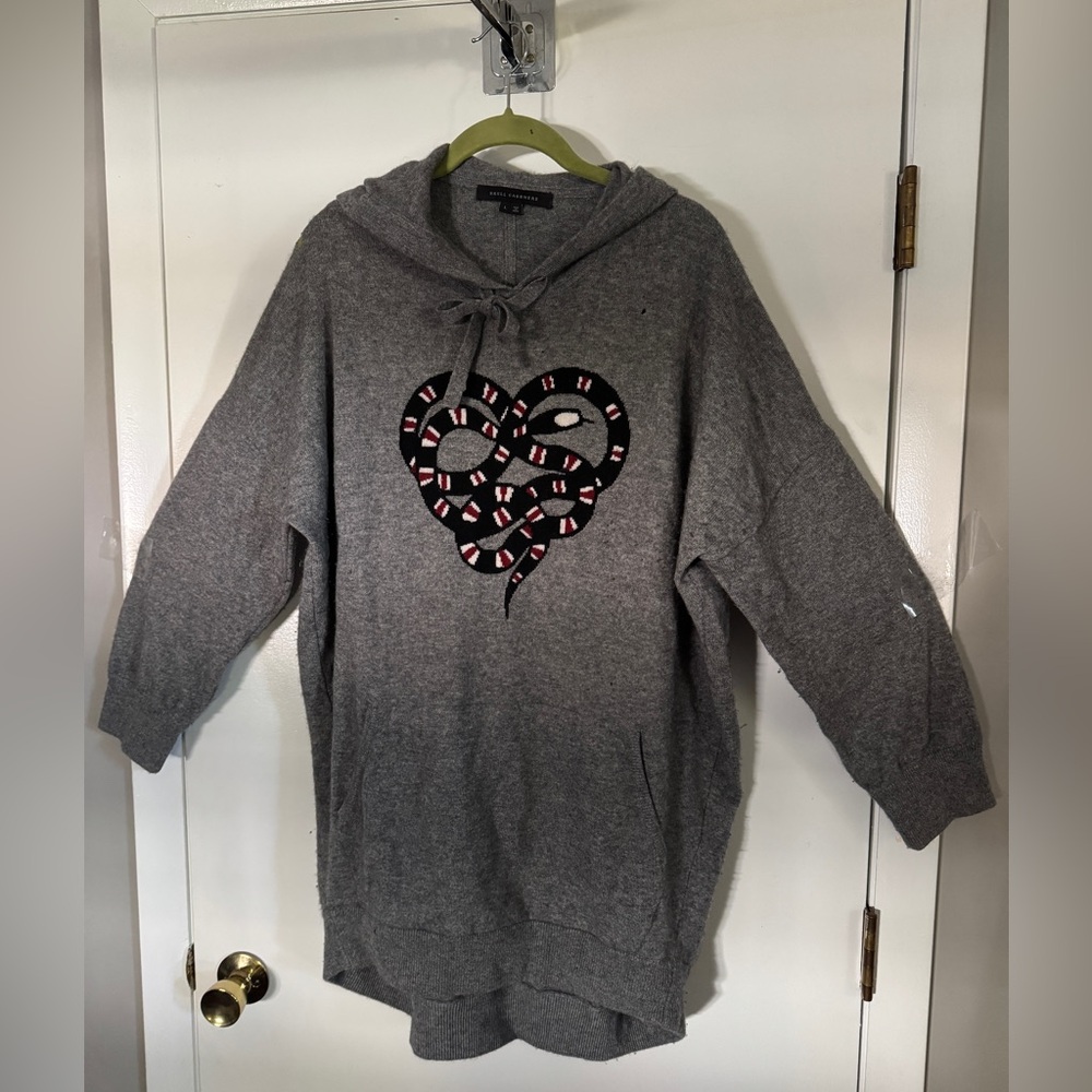 Skull Cashmere Charcoal Hoodie Sweater Sz L